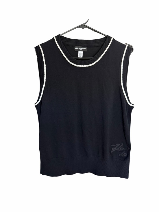 Karl Lagerfeld Tops - Karl Lagerfeld Black Knit Sleeveless Top with White twist Piping
